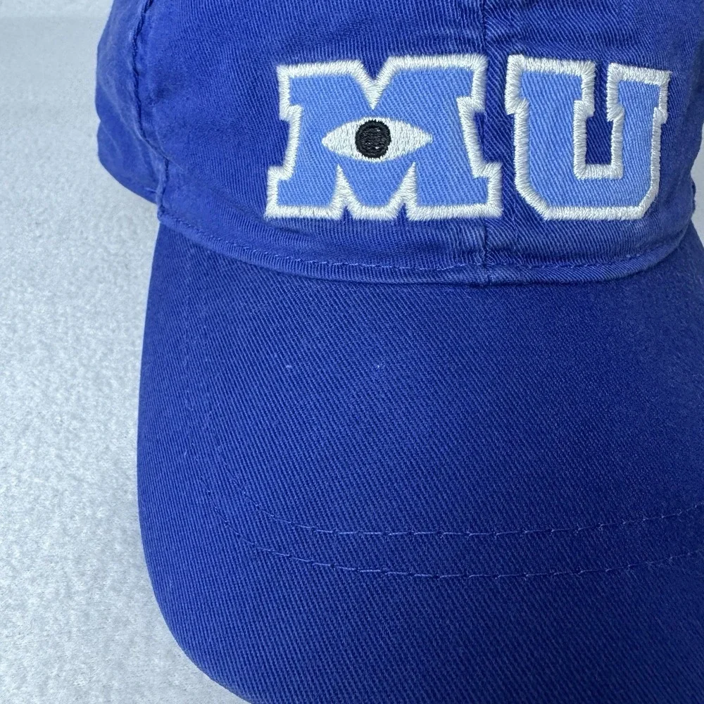 Disney Parks Monsters Inc University MU Distressed Blue Baseball Hat Cap Adult